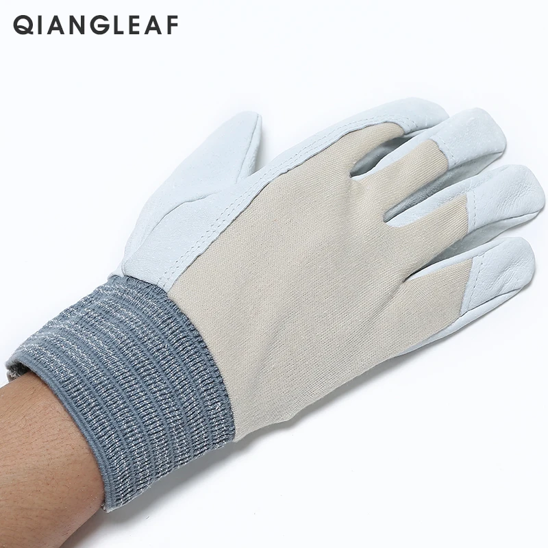 Бренд QIANGLEAF, мужские кожаные рабочие защитные перчатки, рабочие защитные перчатки, варежки, 410