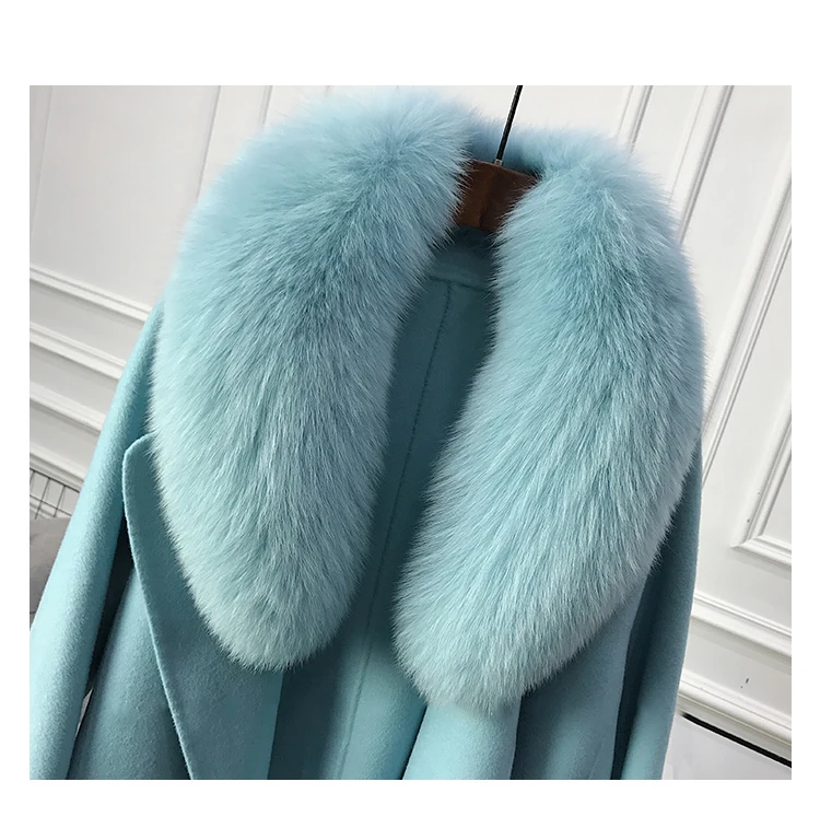 OFTBUY пальто с натуральным мехом, зимняя женская куртка, воротник из натурального Лисьего меха, кашемировая шерсть, Длинная Верхняя одежда с поясом, женская уличная одежда