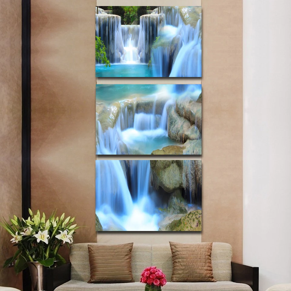 HD печать 3 шт горный поток воды камень картина настенные картины для гостиной