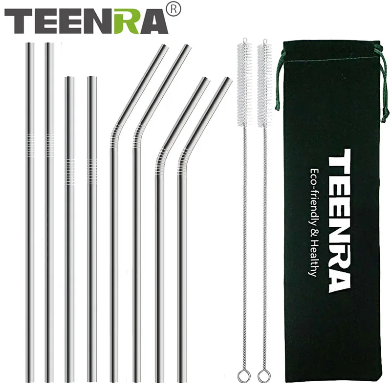 8 Pcs TEENRA 9 шт. Управление по санитарному надзору за качеством пищевых продуктов и медикаментов Нержавеющая сталь питьевые Соломки с щеточка для чистки многоразовые питьевые соломинки 8 мм металлический соломинки для кружек 20/30 унций - Цвет: 8 Pcs