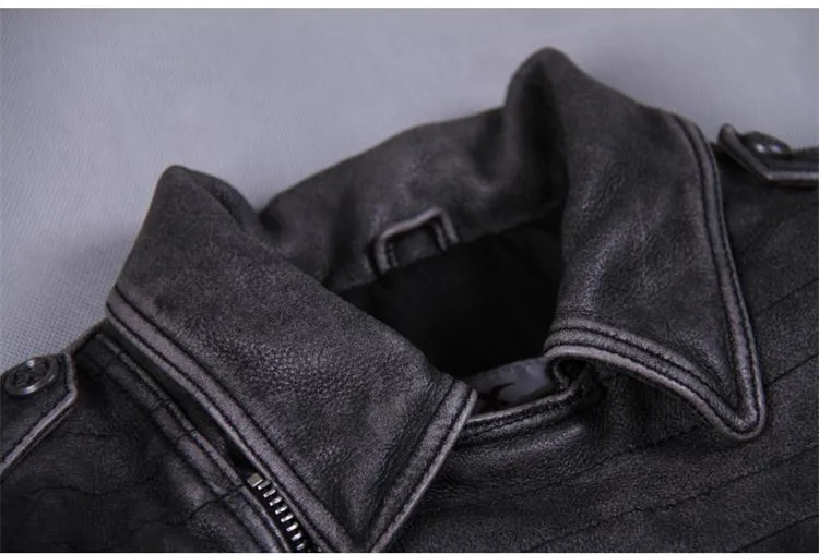 Мужская мотоциклетная кожаная куртка приталенная винтажная в стиле панк-рок с