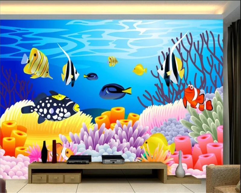 Beibehang обои для детской комнаты роспись 3d подводный мир фото мультфильм