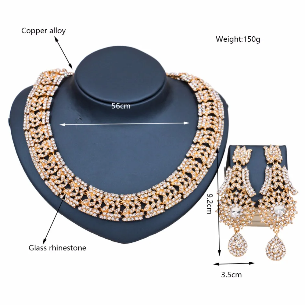 High Quality Rhinestone Hollow Necklace Jewelry Sets for Women African Wedding Bridal Party Crystal Dress Accessories | Украшения и