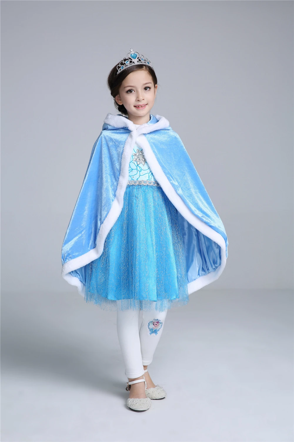 Capa de Elsa con capucha para ni&ntilde;as, chal de terciopelo con dibujos animados, ropa azul de princesa, invierno, 2021-2