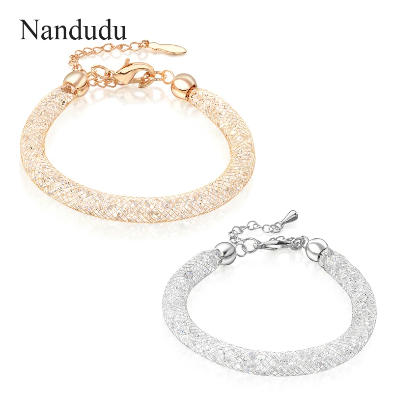 Nandudu розовое золото и серебро Цвет сетки австрийский кристалл женский браслет