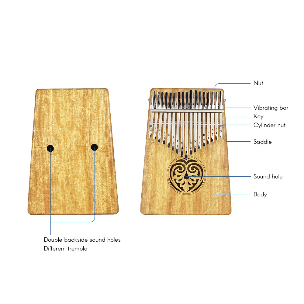 Ammoon Mbira фортепиано для большого пальца Sanza Kalimba 17 клавиш Фортепиано из массива