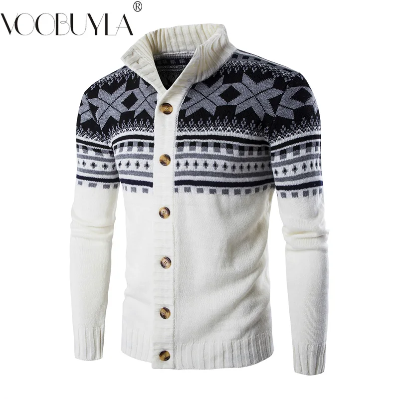 Voobuyla Sueter Hombre Knitted Sweater Men Autumn Thick Sweatercoat 2018 Winter Long Sleeve Snowflake Warm Knitwear Cardigan Man | Мужская