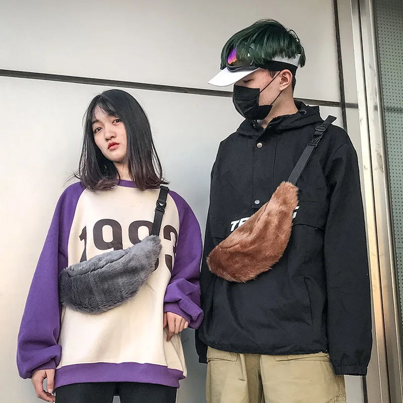 2018 Fashion Winter Unisex Women Men Small Zipper Shoulder Chest Bag Lady Faux Fur Waist Pack Messenger Crossbody s Pouch | Багаж и сумки