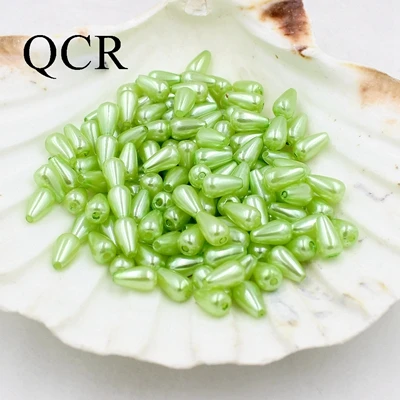 light green 100pcs Разноцветные 6*10 мм 100 шт./лот ABS бусины с двойным отверстием, имитация жемчуга, бусины для изготовления ювелирных изделий, индийские бусины - Цвет: light green 100pcs