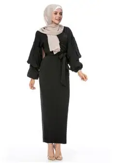 Buytiz ОАЭ креп сетка мусульманский коричневый abaya макси Vestidos платье длинное кимоно Рамадан арабское платье с поясом женская мусульманская одежда халаты - Цвет: Black