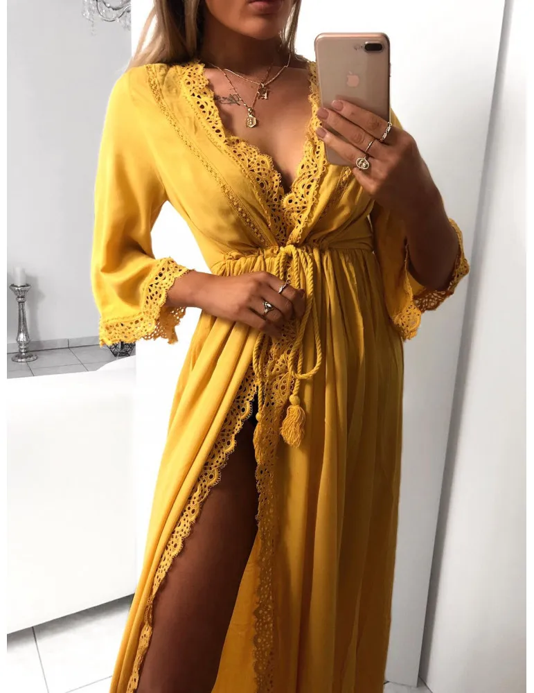 Женское платье vestidos vestido кружевное длинное с длинным рукавом v-образным вырезом