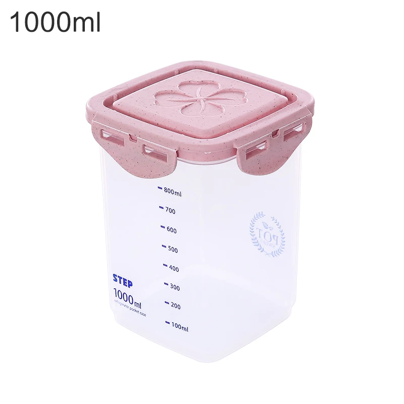 Pink 1000ml 4 размера прозрачный Кухня холодильник для хранения пластиковая коробка для органайзера для специй Закрытая банка с крышкой фасоли гайка зерна Еда контейнер для хранения - Цвет: Pink 1000ml