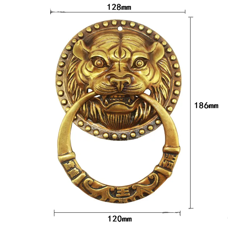 

Brass Chinese Vintage Lion Head Furniture Door Pull Handle,128*186mm