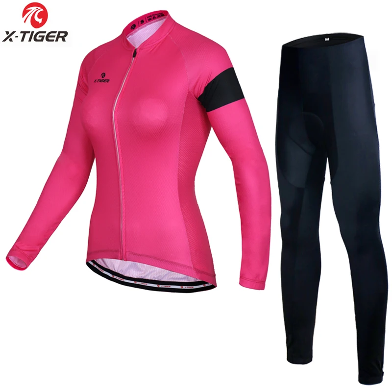 Normal Cycling Set X-Tiger анти-УФ осенний костюм для велоспорта полиэстер MTB велосипедная одежда длинный рукав Велоспорт Джерси Набор для женщин - Цвет: Normal Cycling Set