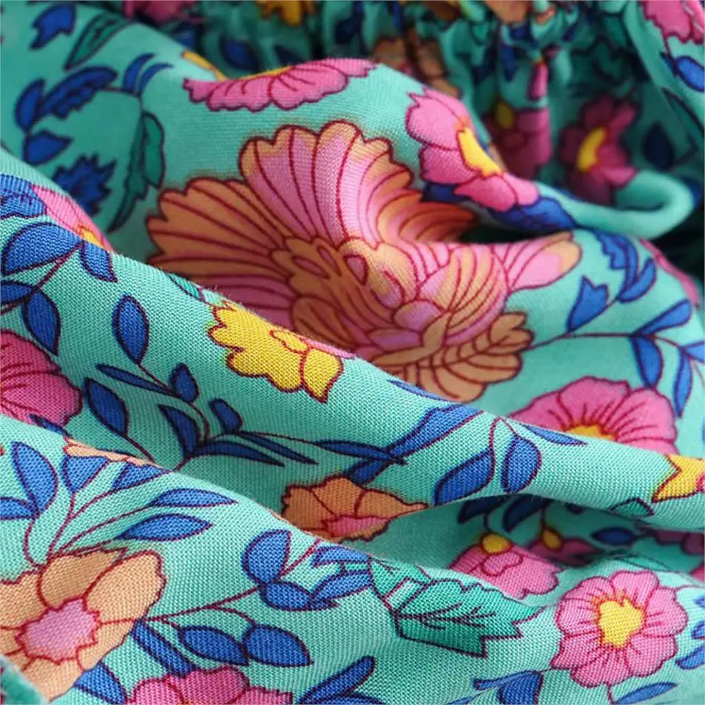 Мини платье с открытыми плечами Jastie летнее бирюзовое принтом эластичным вырезом