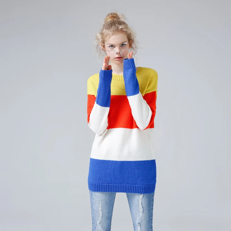 Toyouth Color Block Thick Pullover Knitted Sweater Women Winter Female Tricot Jumper Pull Femme | Женская одежда