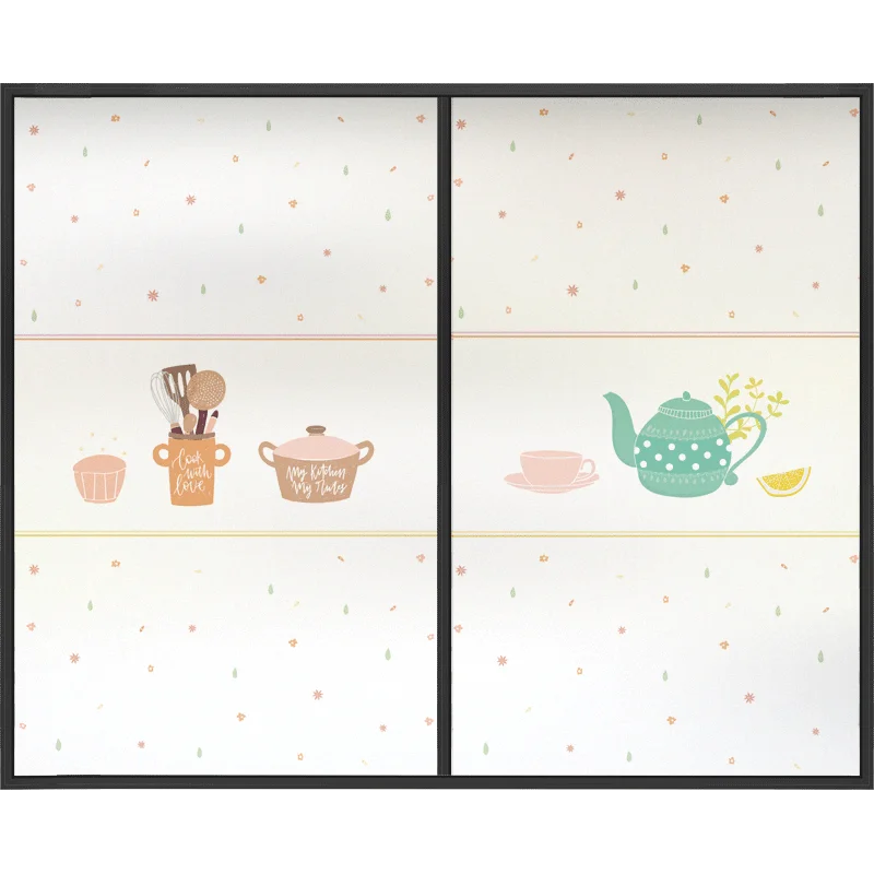 teapot pattern electrostatic frosted glass film restaurant kitchen living room bedroom bathroom kids door window | Дом и сад