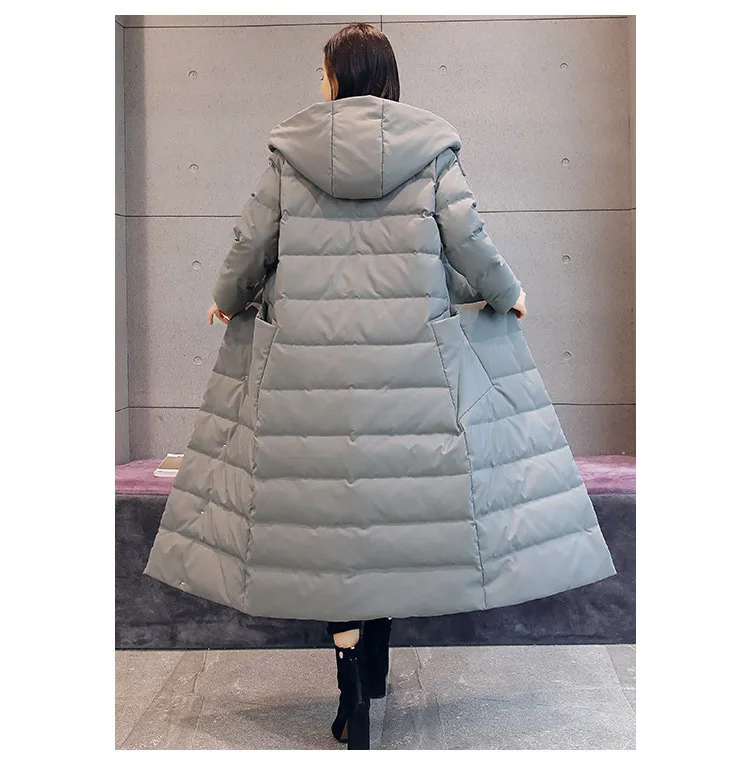 Длинный пуховик с капюшоном Женская куртка большого размера толстый теплый