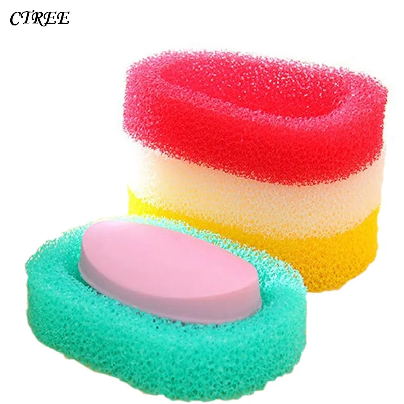 

CTREE 2Pcs Sponge Soap Dishes Box Absorbent Easy To Dry Soap Holder Travel Kitchen Home Accessories Soap Dish Bathroom Set C776