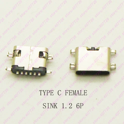 10 шт. высокоскоростной разъем Type C для передачи данных 6 контактный раковины 1 2