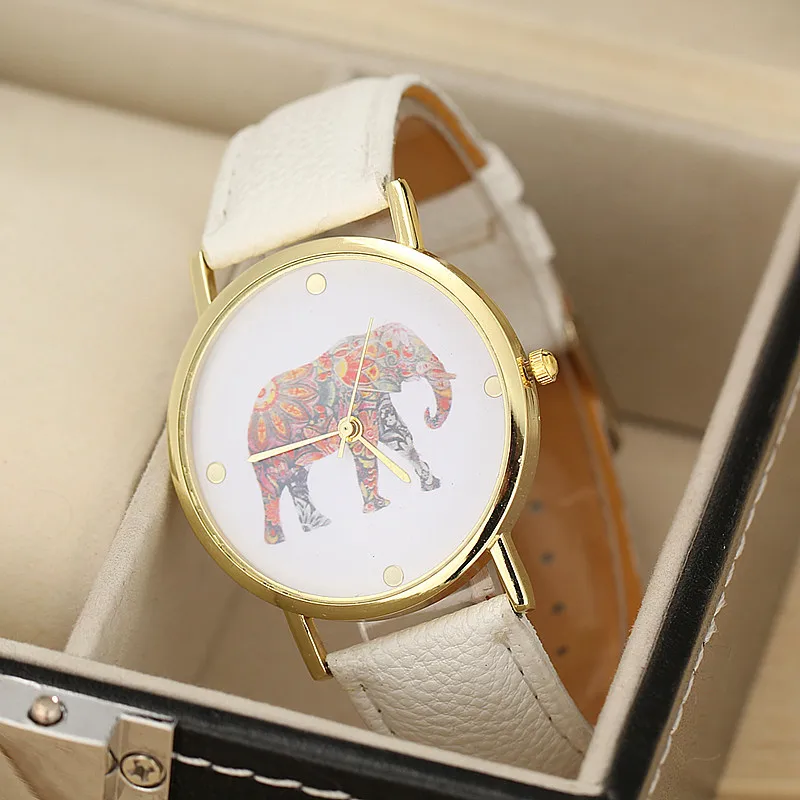 2016 новые женские часы с принтом слона тканые кожаные кварцевые циферблатом