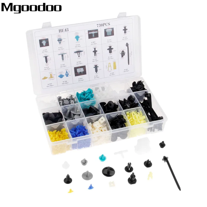 

730 шт. 17 видов разнообразных автомобильных крепежных зажимов, универсальный автомобильный бампер, фиксированный зажим, пластиковые заклепк...