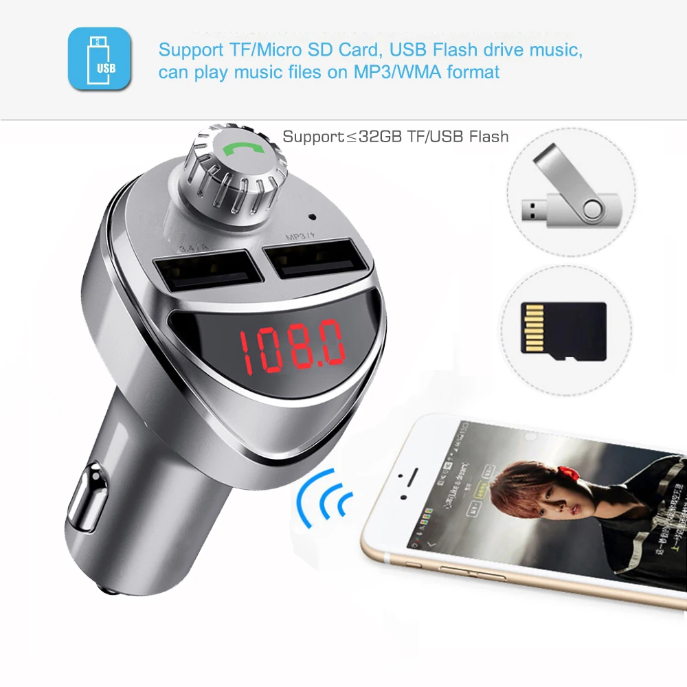 Зарядное устройство JINSERTA 4.4A USB Bluetooth fm передатчик беспроводной Автомобильный MP3