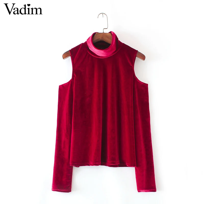 Женская блузка LT1281 с длинным рукавом Вельветовая вырезом на плечах|blouse long|slim