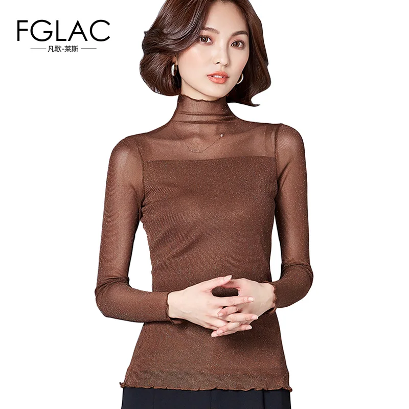 Женская футболка FGLAC повседневная водолазка с длинными рукавами Осенние Топы