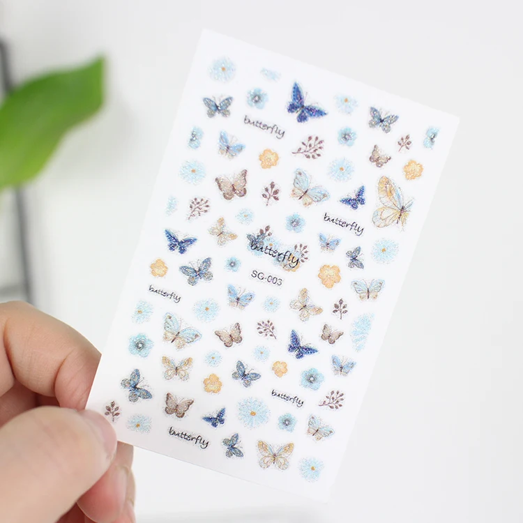 Флэш порошок наклейки с блестками для ногтей птицы бабочка мерцающий узор Сделай