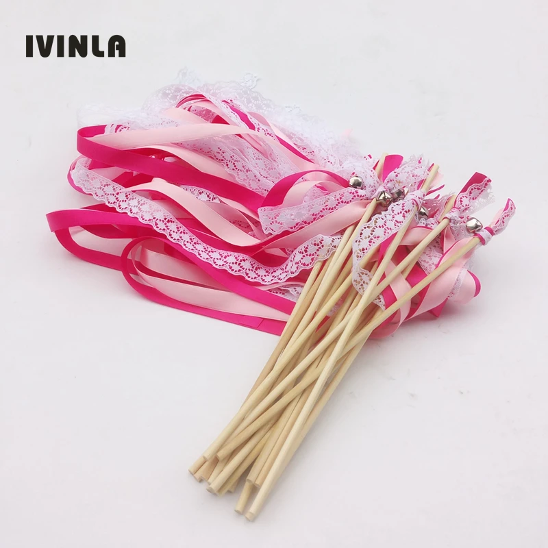Newest Arrived Fushia & Pink  lace wedding wands Ribbon stick Birthday Party ,christmas ribbon Sparklers images - 6