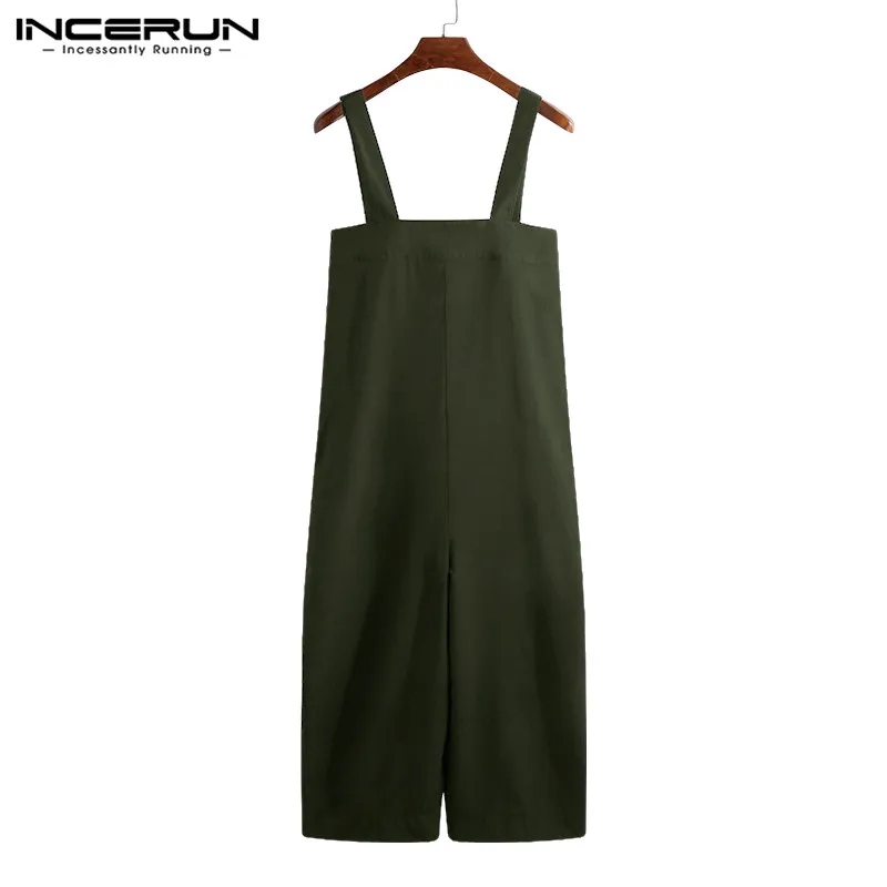 Army Green Мужской комбинезон на подтяжках, одноцветные ремни, уличная одежда в Корейском стиле, повседневные штаны, свободные мужские комбинезоны, широкие комбинезоны, INCERUN - Цвет: Army Green