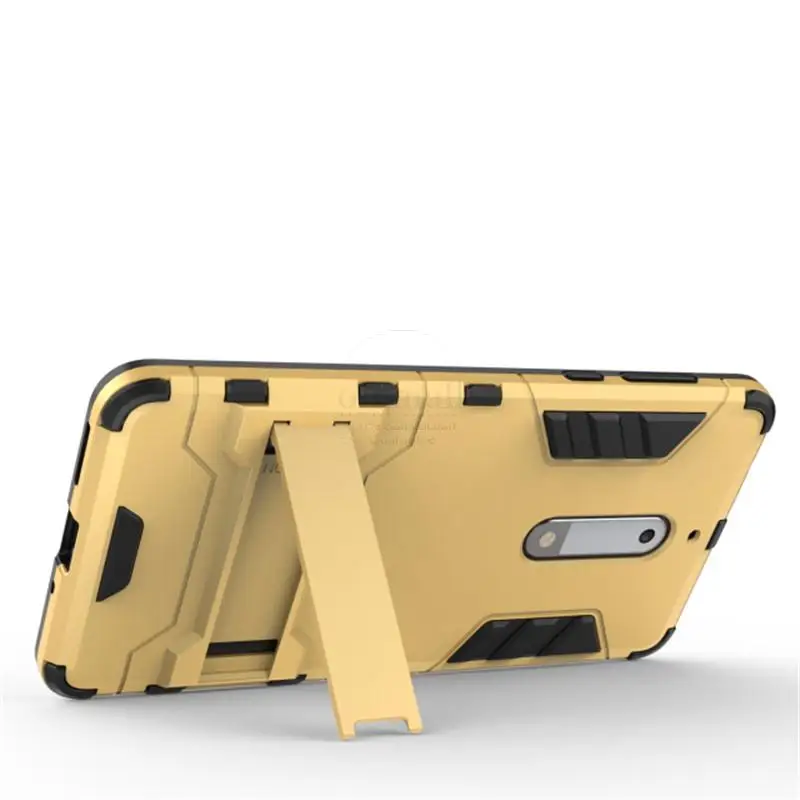 Двухслойная прочная гибридная защита устойчивая для Nokia 5 Чехол PC + TPU Kick Stand задняя