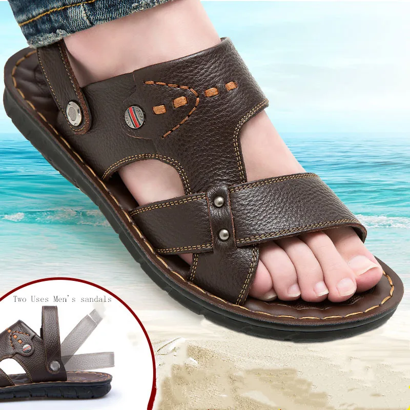 Мужские сандалии модная пляжная обувь из натуральной кожи мужские повседневные