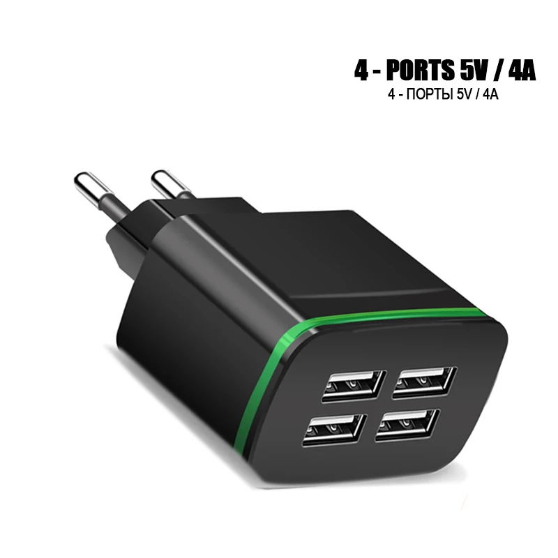 Eu Black 4Port LuckGuard, USB зарядное устройство, штепсельная вилка европейского стандарта, 5 В, 4 порта, светодиодный светильник для путешествий, настенное зарядное устройство, адаптер для зарядки iPhone X, XS, MAX, 8, 7, samsung, S9, S8 - Тип штекера: Eu Black 4Port