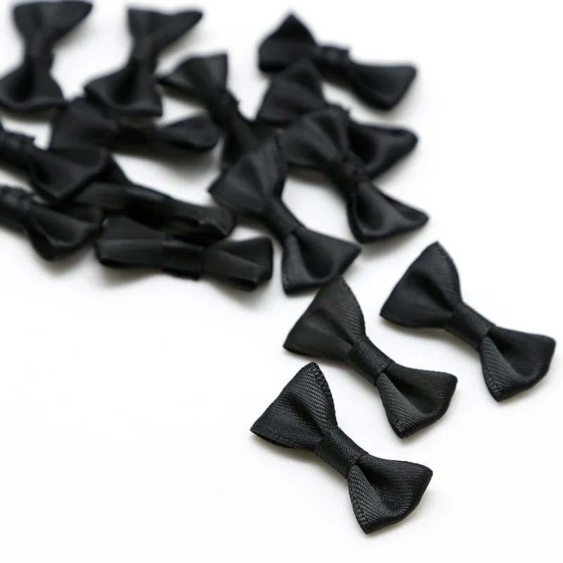Black 100 шт. 3X1,5 см мини-бант из атласной ленты заколки для волос бант для шитья бант плитка скрапбукинг украшения DIY Швейные аксессуары - Цвет: Black
