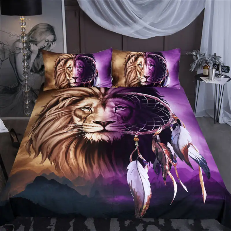 BeddingOutlet Комплект постельного белья с изображением волка Ловец снов Лев пододеяльник 3D Горный пейзаж домашний текстиль фиолетовый коричневый постельное белье Прямая поставка - Цвет: Lion