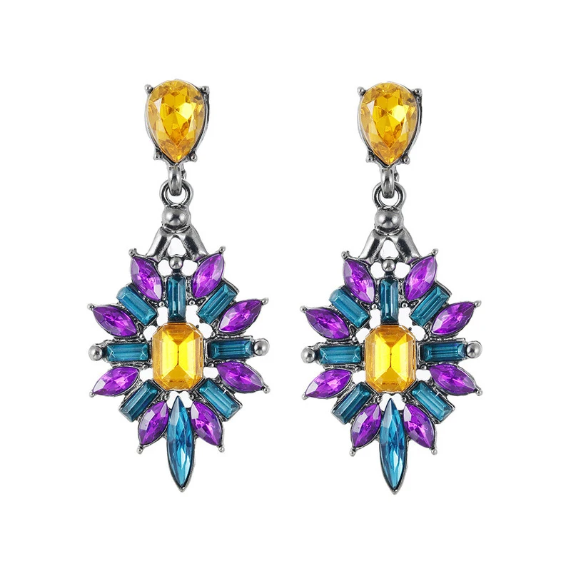 Topkeeping Brand Fashion Colorful Flower Big Luxury Drop Earring Pendant Crystal Rhinestone Statement Earrings Jewelry Wholesale | Украшения