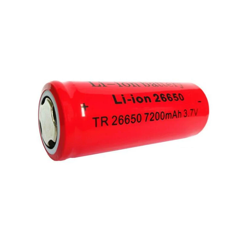 

26650 battery 3.7V 7200mAh Rechargeable Li-ion Battery Use for Flashlight Good Quality Torch Batteries Red flat head