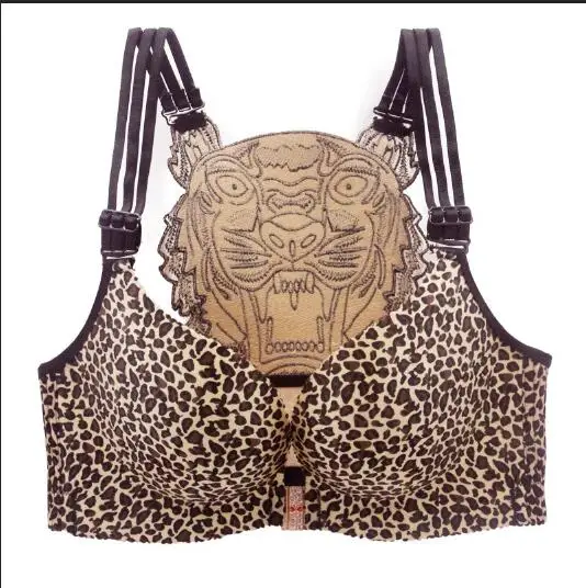 leopard tiger style Леопардовый тигровый бюстгальтер с застежкой спереди бесшовный бюстгальтер с эффектом пуш-ап больших размеров бюстгальтеры для женщин размера плюс бюстгальтер сексуальный беспроводной бюстгальтер женское белье - Цвет: leopard tiger style