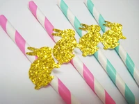 custom gold glitter cute little bunny paper straws wedding bridal baby shower birthday party drink stirrers decorative straws
