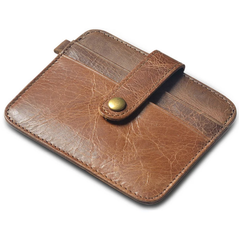 

BLEVOLO Square Card Holder Oil Wax Leather Wallet Cowhide Short Credit Cards Purse Thin Card Package Vintage Hasp Coin Pocket