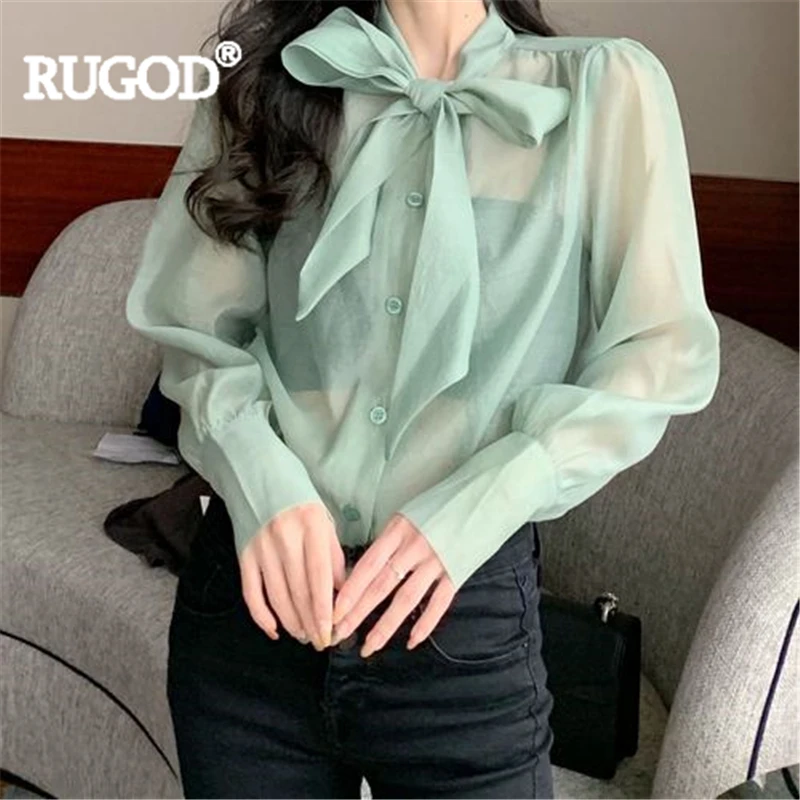 Женская шифоновая блузка RUGOD однотонная с бантом весна 2019 | одежда