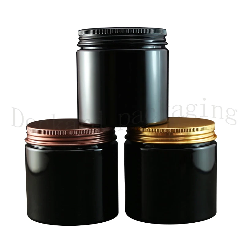 

20pcs 200g Travel Empty Black Cream Cosmetic Jar PET Conatiner Gold Black Screw Lid Container Cosmetics liquid candle jar