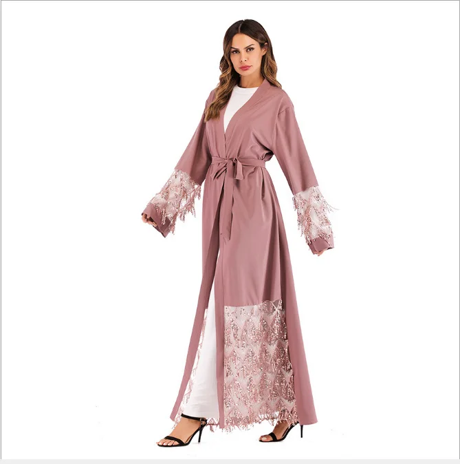 Мусульманское Платье макси с пайетками Nida Abaya длинное платье кардиган халат
