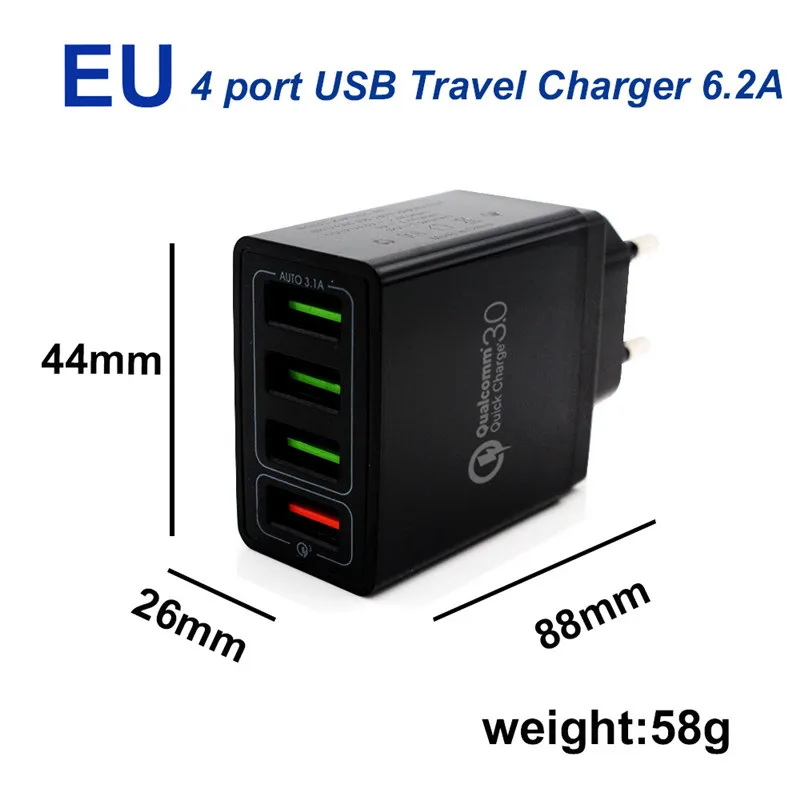 Высокое качество 4 Порты и разъёмы USB Зарядное устройство QC/3,0 ЕС/США телефона дорожное настенное зарядное Зарядное устройство s Быстрая зарядка для iphone huawei адаптер быстрой зарядки Ipad Tablet