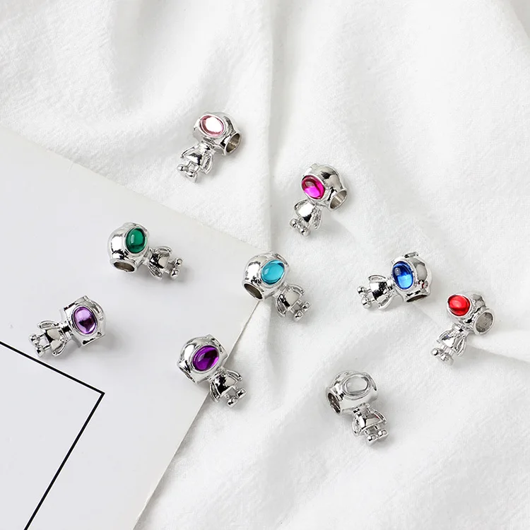 Новое оригинальное серебряное розовое золото сплав бисера Кристалл робот Шарм Fit Pandora браслет ожерелье DIY женские ювелирные изделия