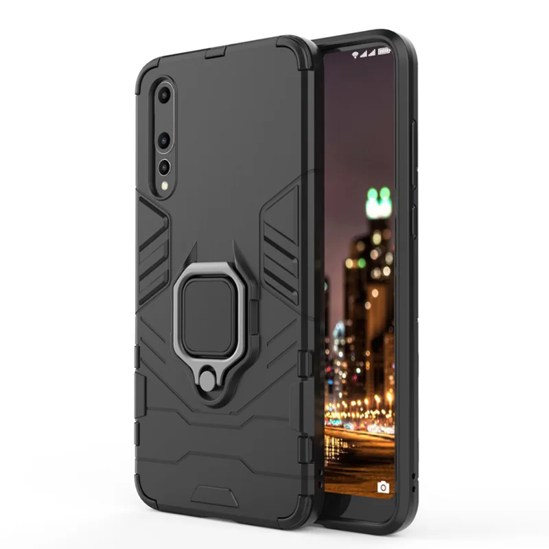 Black ZNP роскошный бронированный чехол для телефона с подставкой для huawei P20 Lite P20 с кольцом-держателем противоударный чехол для huawei P20 Pro Чехол в виде ракушки - Цвет: Black