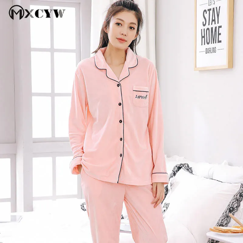 Корейский пару Для женщин пижамный комплект Повседневное Вязание простой сна