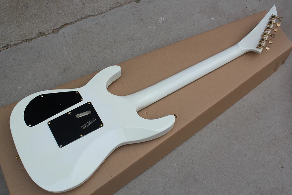 С фабрики белый корпус электрогитара с Floyd Rose, 2 звукоснимателя, Абалон Лады инкрустация, золото Hardwares, предложение по индивидуальному заказу